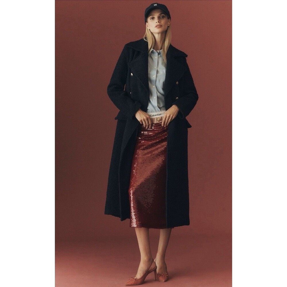 Anthropologie Maeve Coat Navy Double Breasted Sculpted Wool Blend Size 12 NWT